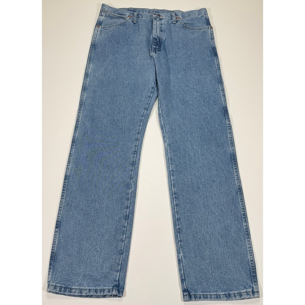 Wrangler 4020 Jeans Mens‎ 36x34 Light Wash Straight Leg Blue Denim Cotton
